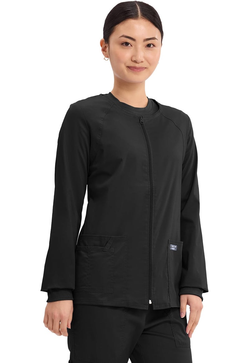 Cherokee Women's Workwear Core Stretch Warm Up Scrubs Jacket, Black, Large - Image 4